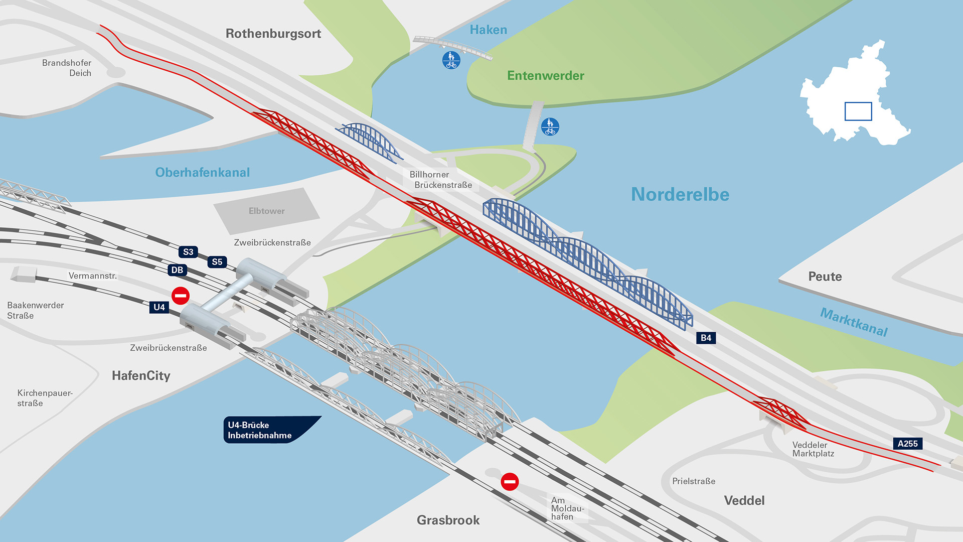 Phase 2: Die U4-Brücke wird eingesetzt und in Betrieb genommen.