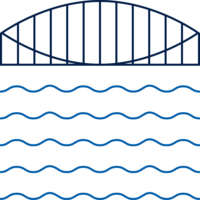 Stilisiertes Piktogramm der Neuen Elbbrücke mit Wellenlinien der Elbe